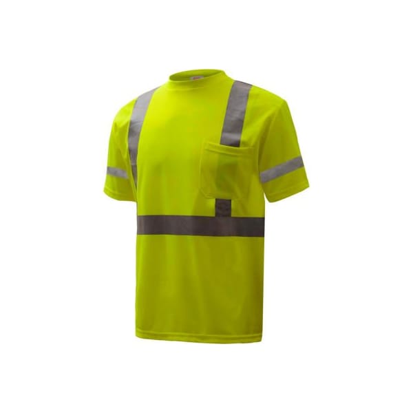 Gss Safety 5007, Class 3, Hi-Viz Moisture Wicking Birdseye Short Sleeve T-Shirt, Lime, L Tall 5007-L TALL - main